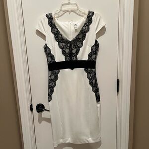 Signature by Sangria White Dress with Black Lace
